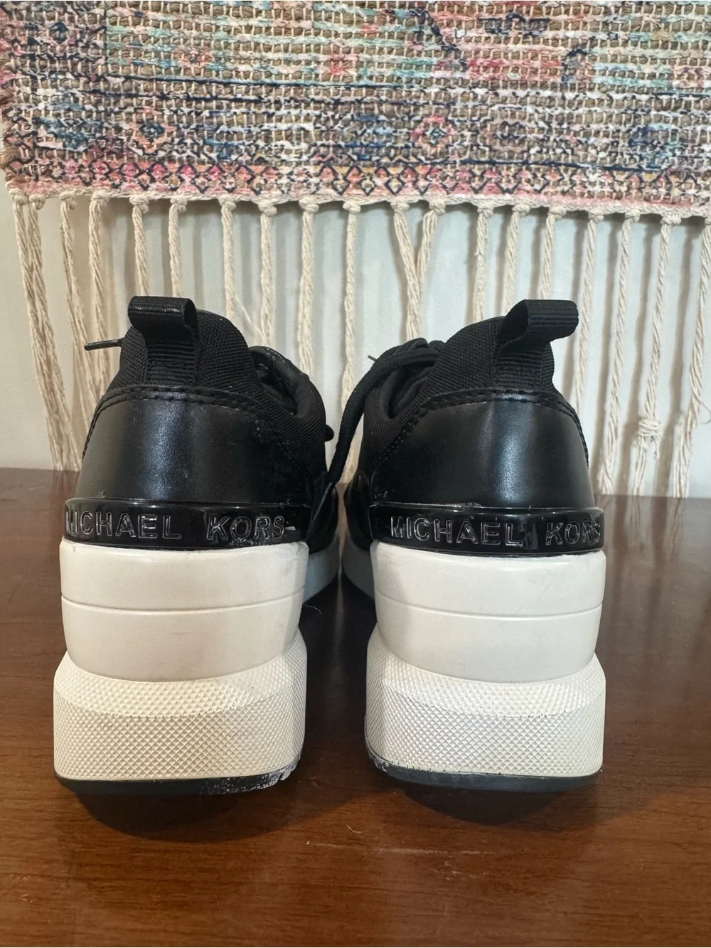 Michael Kors Black and White Platform Lace-Up Trainer